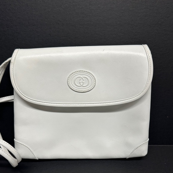 Gucci Purse Shoulder Bag Italian Leather Square White Gold Vintage With Dustbag - Picture 3 of 17